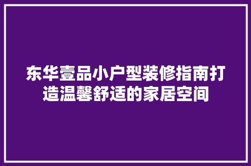 东华壹品小户型装修指南打造温馨舒适的家居空间