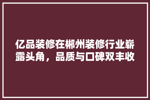 亿品装修在郴州装修行业崭露头角，品质与口碑双丰收