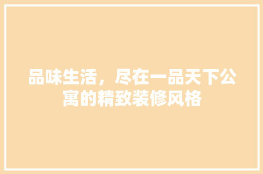 品味生活，尽在一品天下公寓的精致装修风格