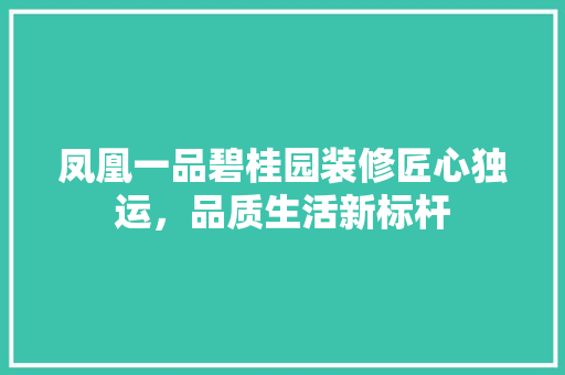 凤凰一品碧桂园装修匠心独运，品质生活新标杆