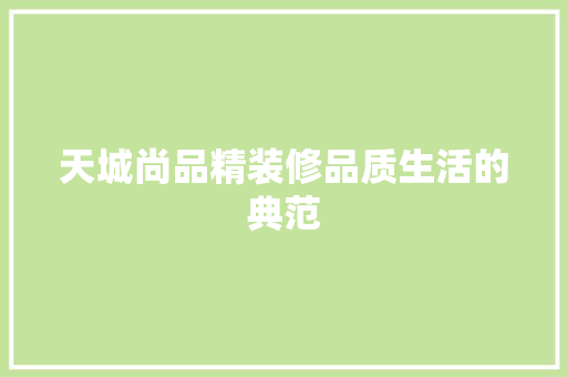 天城尚品精装修品质生活的典范