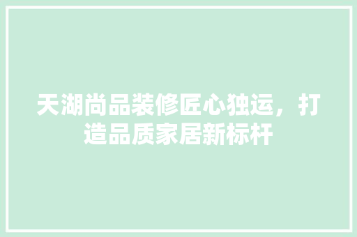 天湖尚品装修匠心独运，打造品质家居新标杆