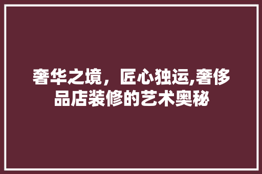 奢华之境，匠心独运,奢侈品店装修的艺术奥秘