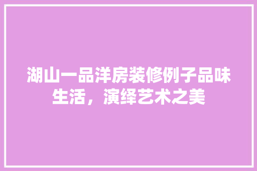 湖山一品洋房装修例子品味生活，演绎艺术之美