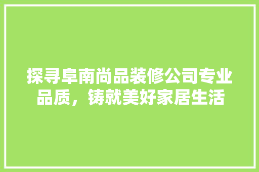 探寻阜南尚品装修公司专业品质，铸就美好家居生活  第1张