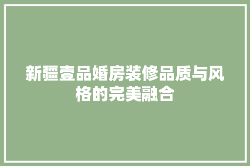 新疆壹品婚房装修品质与风格的完美融合