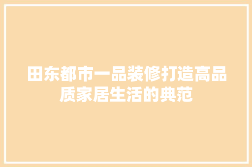 田东都市一品装修打造高品质家居生活的典范