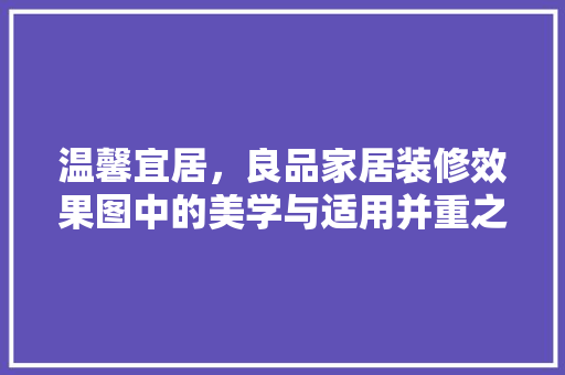 温馨宜居，良品家居装修效果图中的美学与适用并重之路