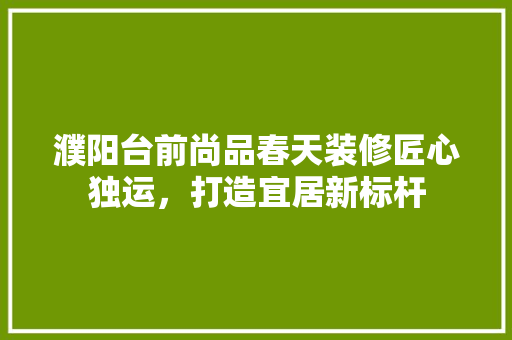 濮阳台前尚品春天装修匠心独运，打造宜居新标杆
