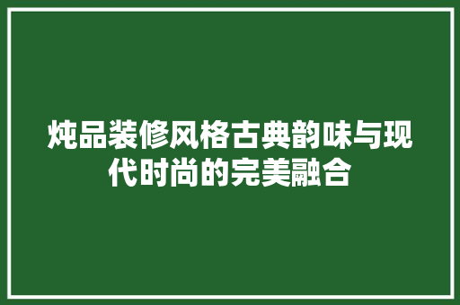 炖品装修风格古典韵味与现代时尚的完美融合