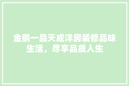 金鹏一品天成洋房装修品味生活，尽享品质人生