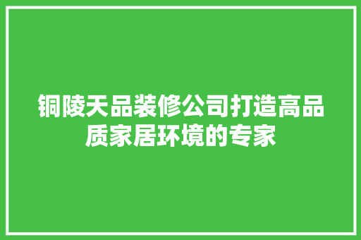 铜陵天品装修公司打造高品质家居环境的专家