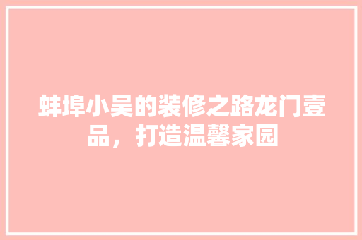 蚌埠小吴的装修之路龙门壹品，打造温馨家园