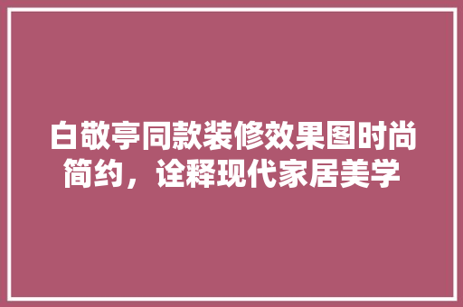 白敬亭同款装修效果图时尚简约，诠释现代家居美学