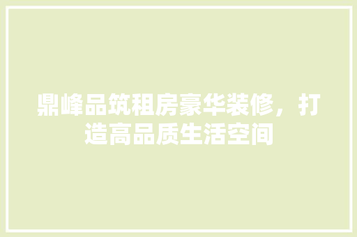 鼎峰品筑租房豪华装修，打造高品质生活空间