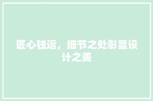 匠心独运，细节之处彰显设计之美