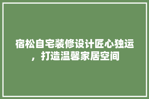 宿松自宅装修设计匠心独运，打造温馨家居空间