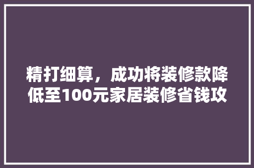 精打细算，成功将装修款降低至100元家居装修省钱攻略大