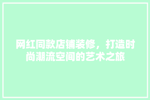 网红同款店铺装修，打造时尚潮流空间的艺术之旅