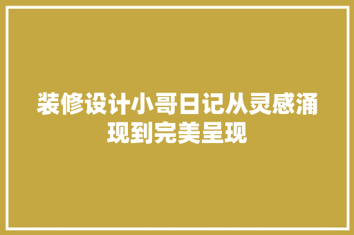 装修设计小哥日记从灵感涌现到完美呈现