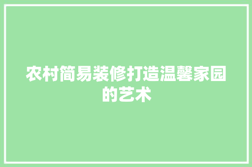 农村简易装修打造温馨家园的艺术
