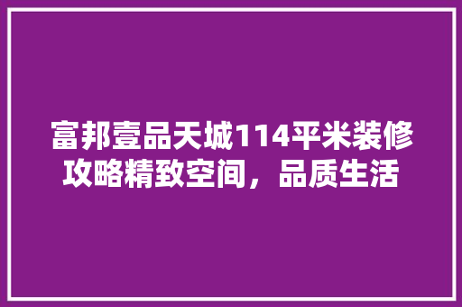 富邦壹品天城114平米装修攻略精致空间，品质生活