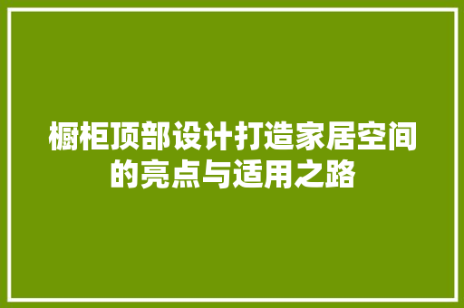 橱柜顶部设计打造家居空间的亮点与适用之路  第1张
