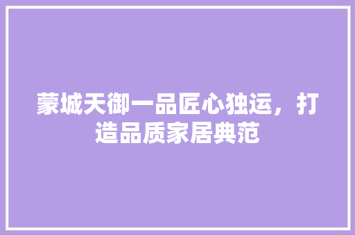 蒙城天御一品匠心独运，打造品质家居典范