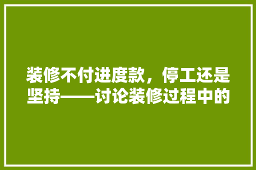 装修不付进度款，停工还是坚持——讨论装修过程中的款项支付问题