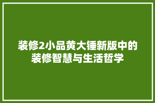 装修2小品黄大锤新版中的装修智慧与生活哲学
