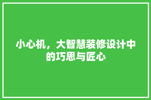 小心机，大智慧装修设计中的巧思与匠心