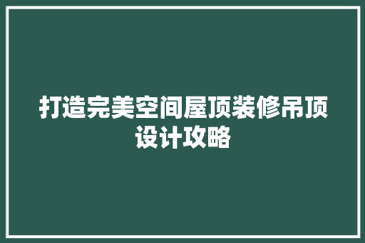 打造完美空间屋顶装修吊顶设计攻略