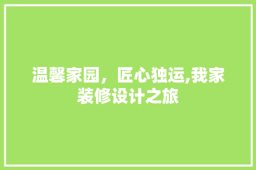 温馨家园，匠心独运,我家装修设计之旅