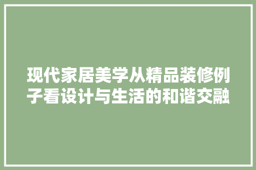 现代家居美学从精品装修例子看设计与生活的和谐交融