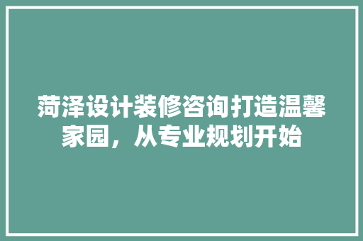 菏泽设计装修咨询打造温馨家园，从专业规划开始