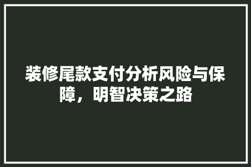 装修尾款支付分析风险与保障，明智决策之路