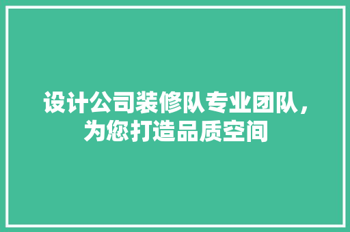 设计公司装修队专业团队，为您打造品质空间