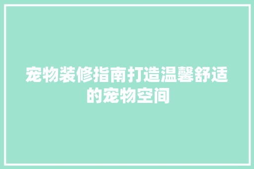 宠物装修指南打造温馨舒适的宠物空间