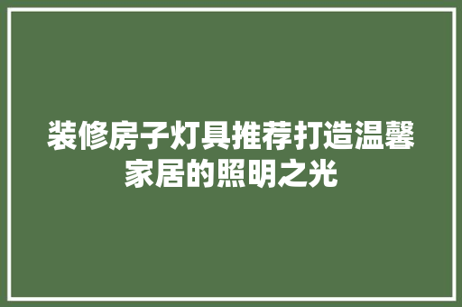 装修房子灯具推荐打造温馨家居的照明之光