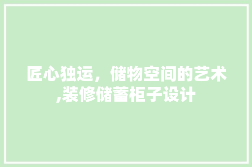 匠心独运，储物空间的艺术,装修储蓄柜子设计