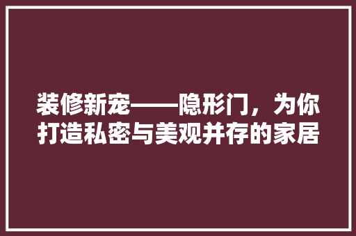 装修新宠——隐形门，为你打造私密与美观并存的家居空间
