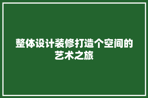 整体设计装修打造个空间的艺术之旅