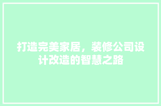 打造完美家居，装修公司设计改造的智慧之路