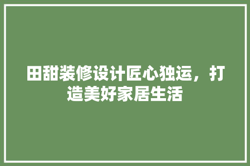 田甜装修设计匠心独运，打造美好家居生活
