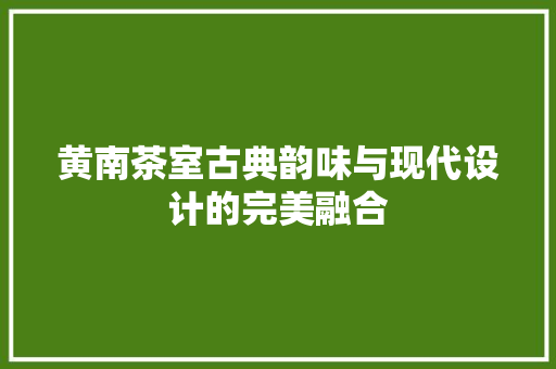 黄南茶室古典韵味与现代设计的完美融合