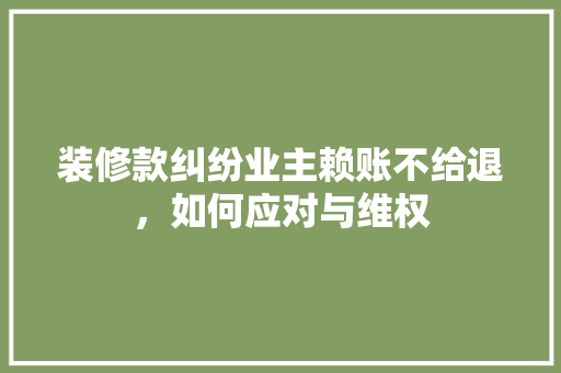 装修款纠纷业主赖账不给退，如何应对与维权