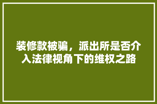 装修款被骗，派出所是否介入法律视角下的维权之路