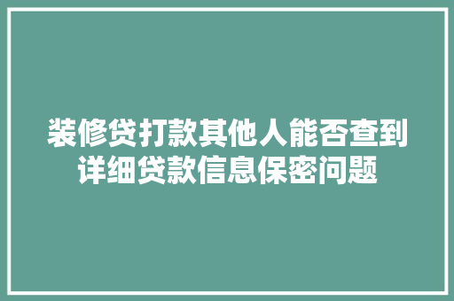 装修贷打款其他人能否查到详细贷款信息保密问题