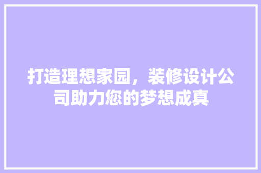 打造理想家园，装修设计公司助力您的梦想成真