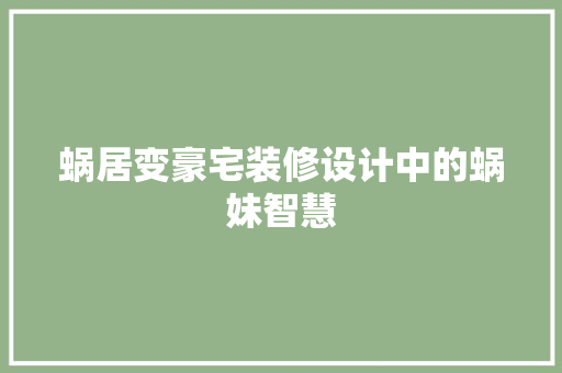 蜗居变豪宅装修设计中的蜗妹智慧